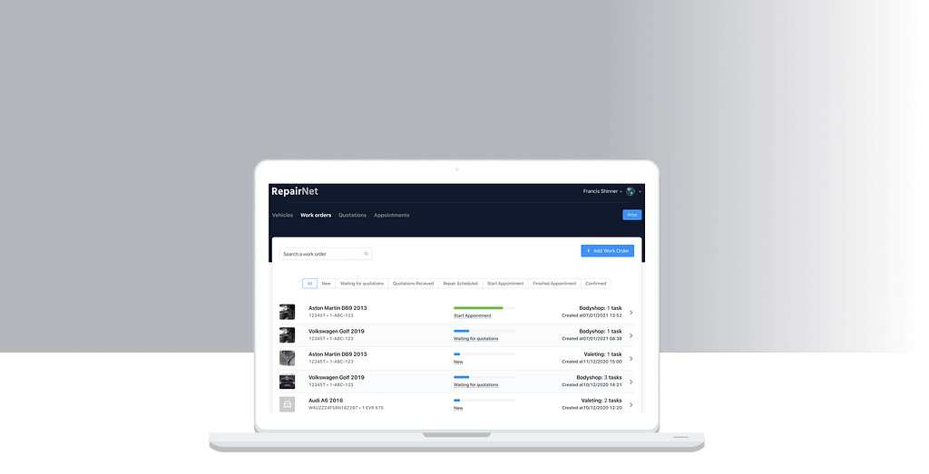 RepairNet digital solution to repair damages on cars